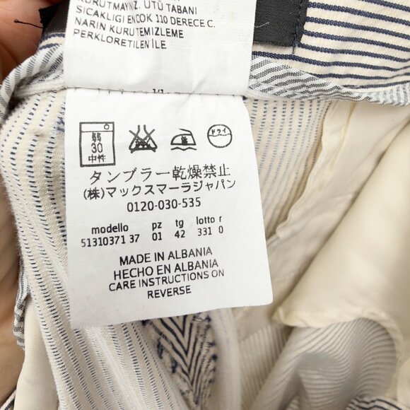 MAXMARA Slim Pinstripes Cigarette Cotton Stretch Sailor chic Navy/Ivory Pants 8 - Picture 10 of 14